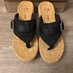 Clarks Black Cloud Steppers Canvas Wedge Sandals 6 New Step Cali Sail